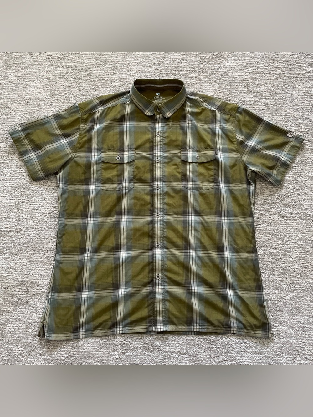Kuhl Response Short Sleeve Plaid Shirt Mens Size XL Green Button Up Outdoor